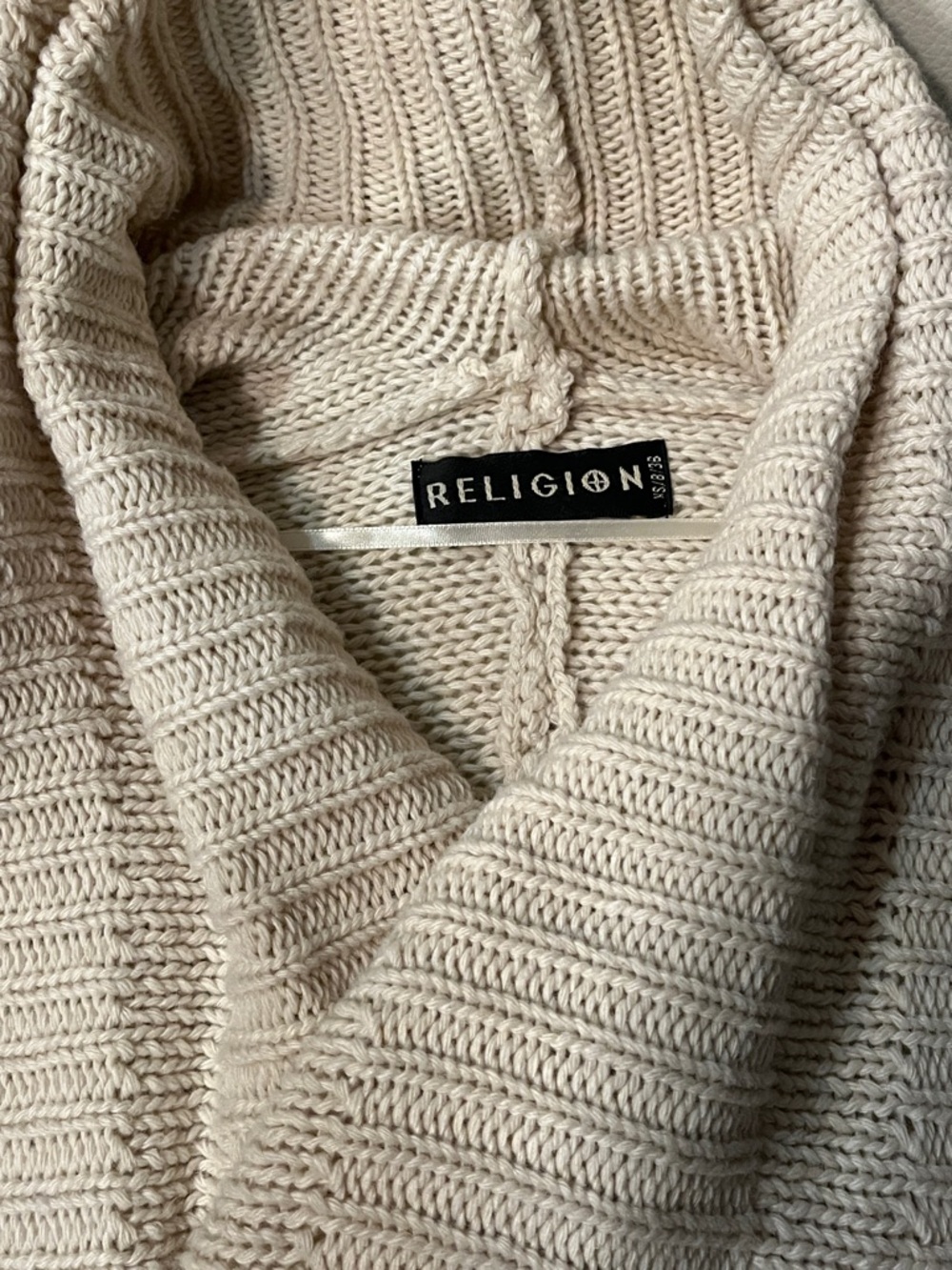 Cream Draped Open-Front Knit Cardigan Boho Sweater Size XS